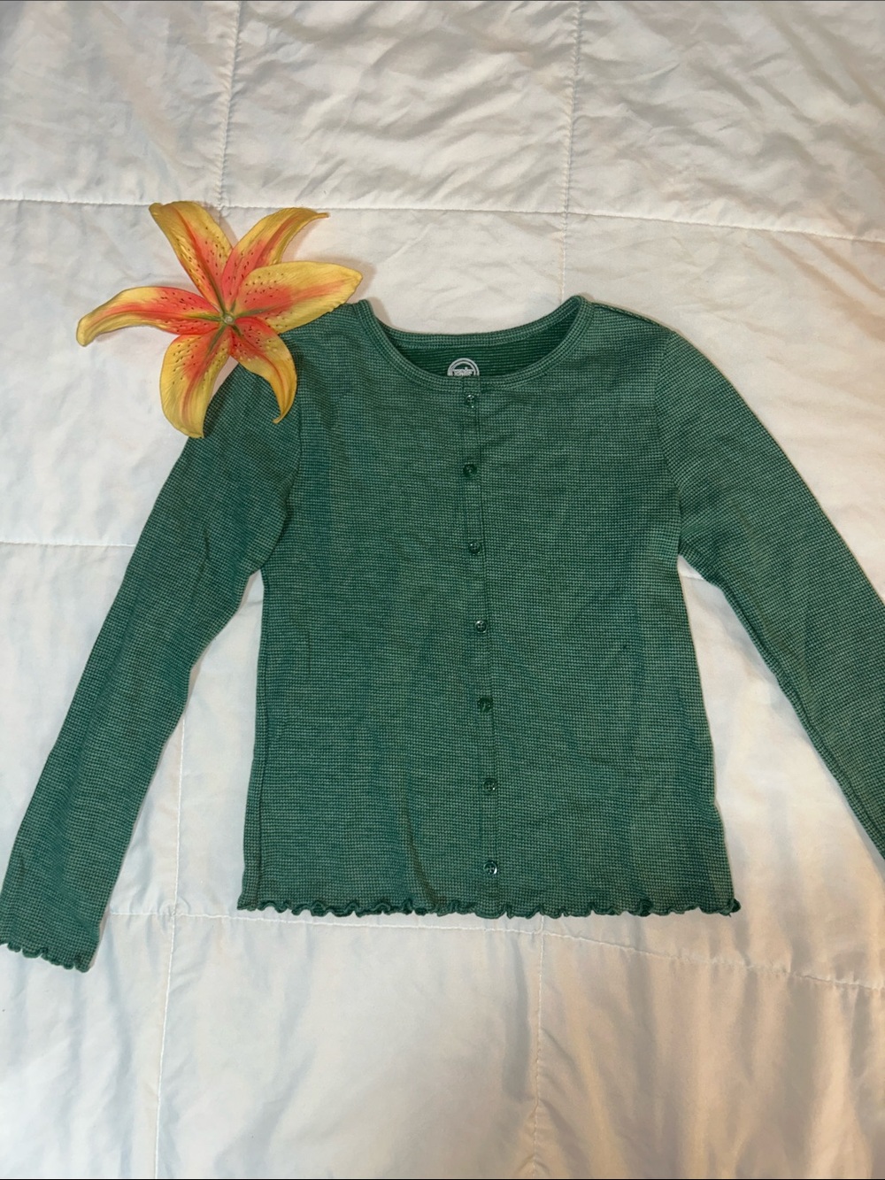 Girl’s Wonder Nation Green Ribbed Button-Front Long Sleeve Top
